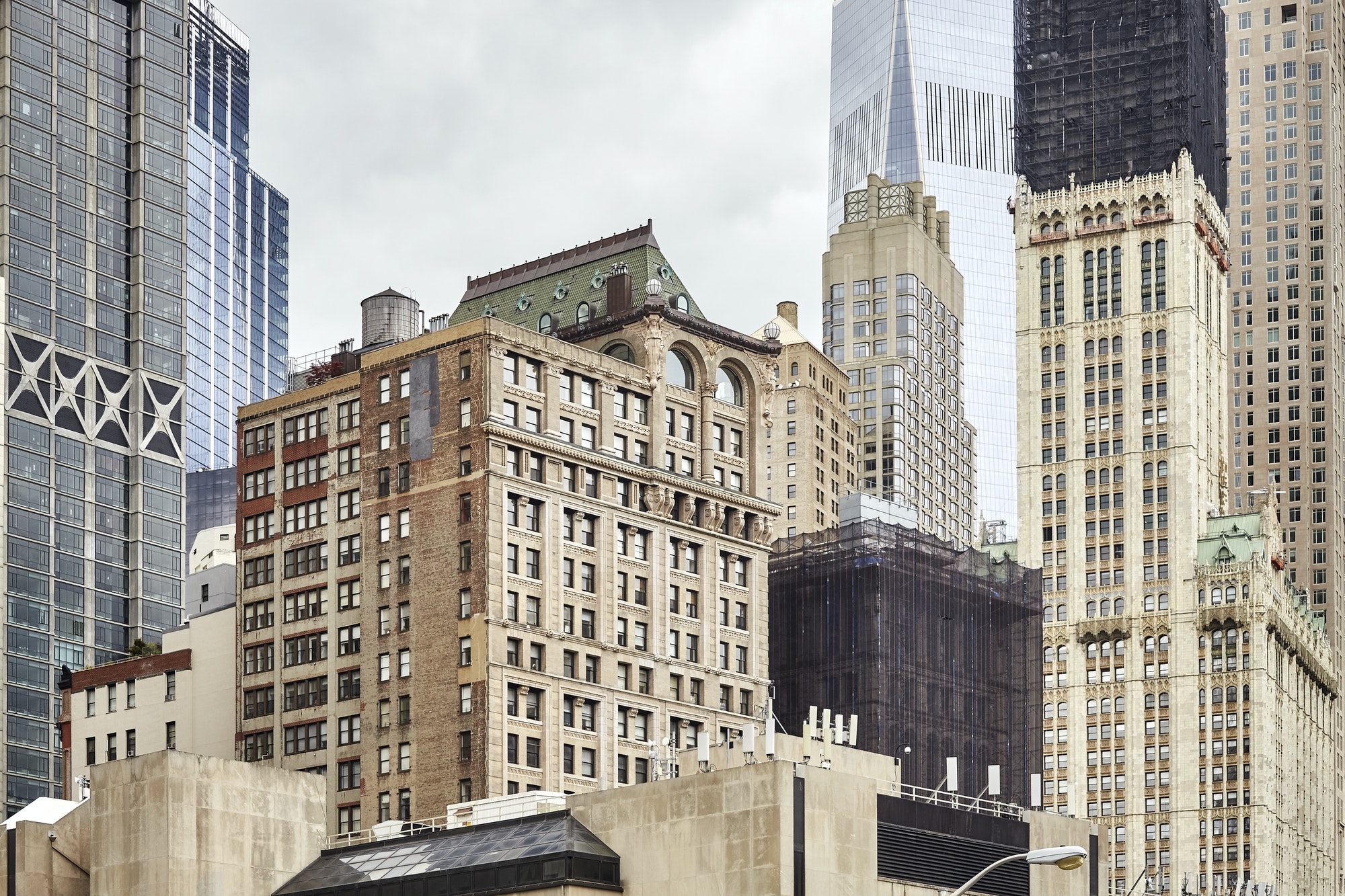 View of old and modern Manhattan buildings, New York.