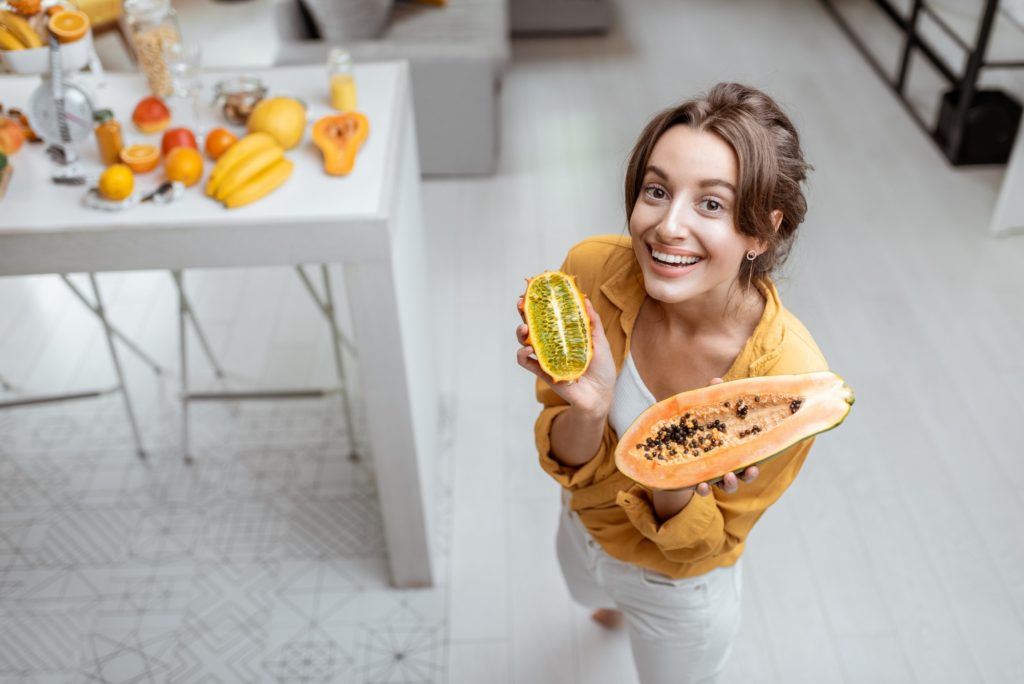 Woman with fruits at home